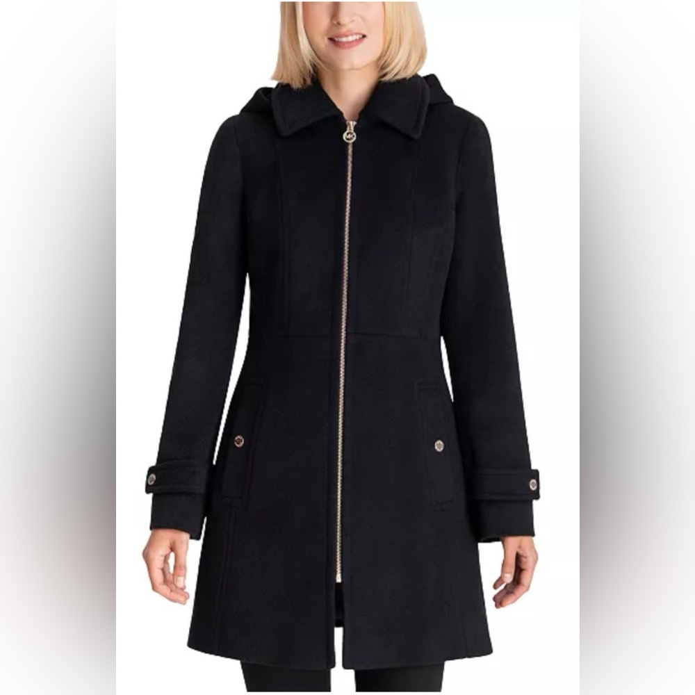 Michael Kors Zip-Front Walker Coat with removable hood, M, NWT